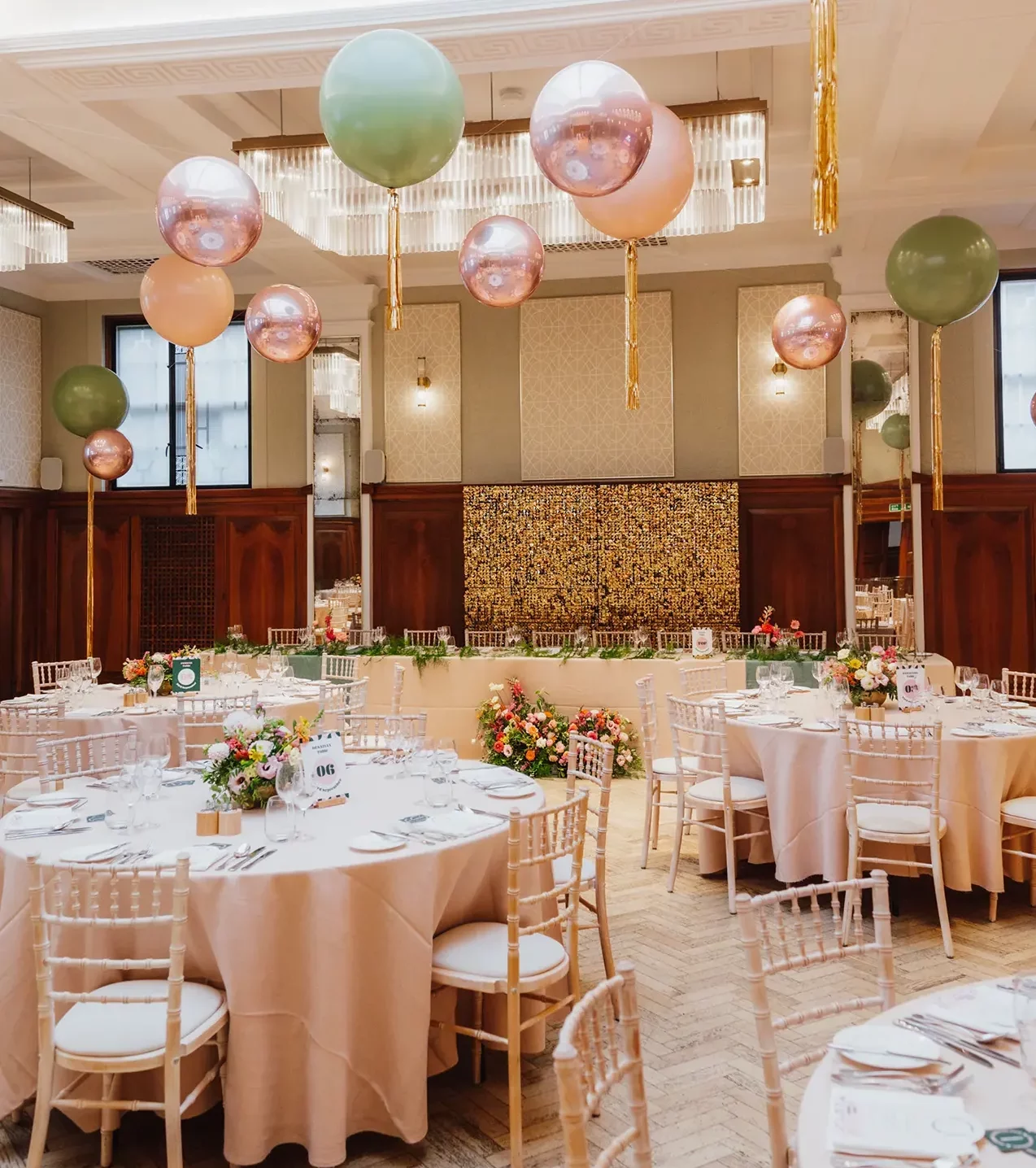 Pelham House colourful summer wedding breakfast setup